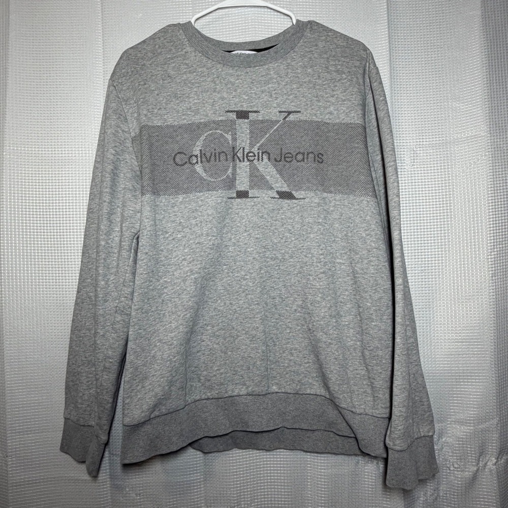 Calvin Klein Jeans Sweatshirt Large Gray Graphic Logo Crewneck Pullover